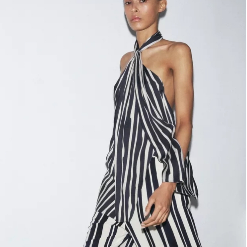 Zara Black and White Striped Halter Top